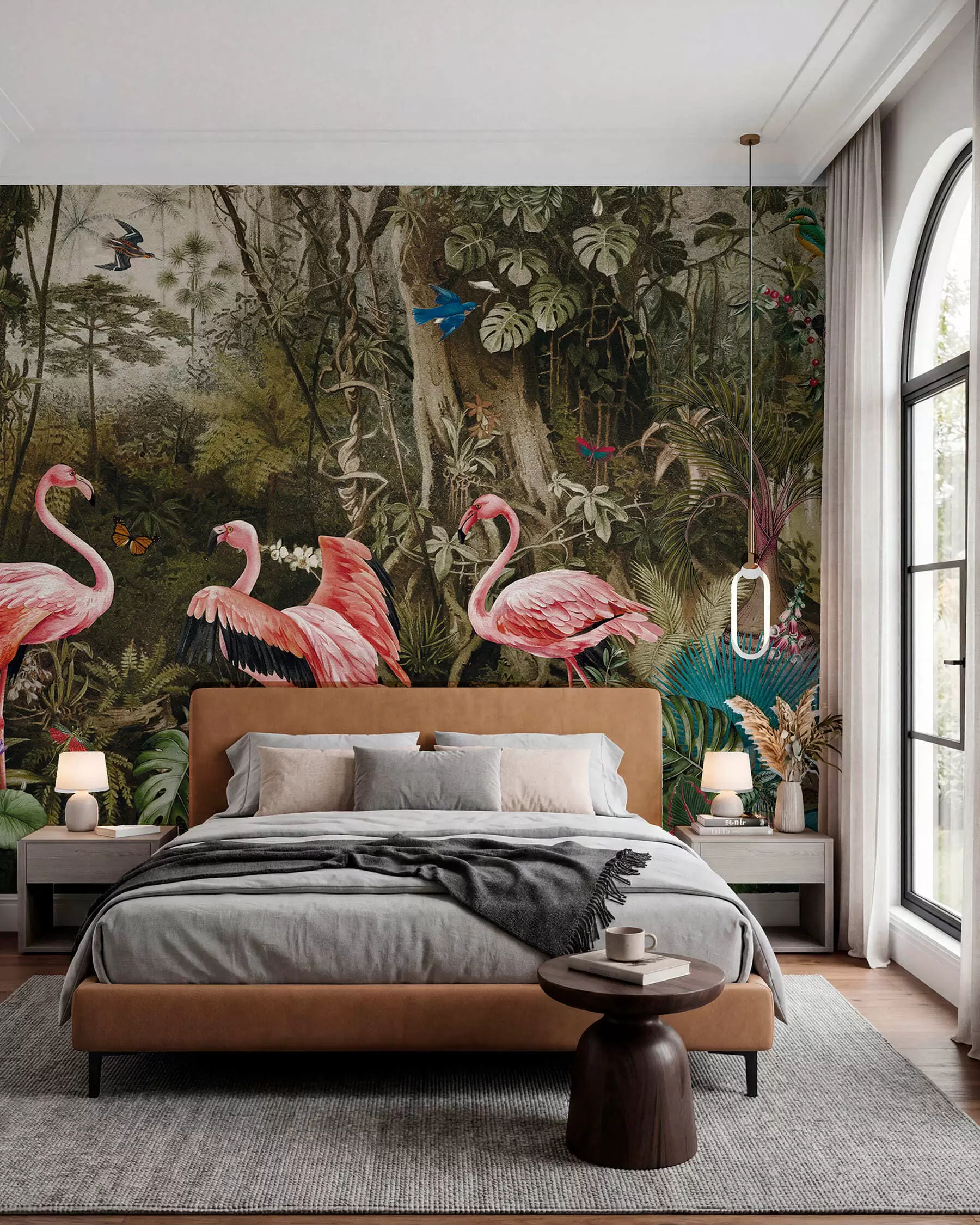 wall murals Tropical birds and flamingos in the jungle u73568