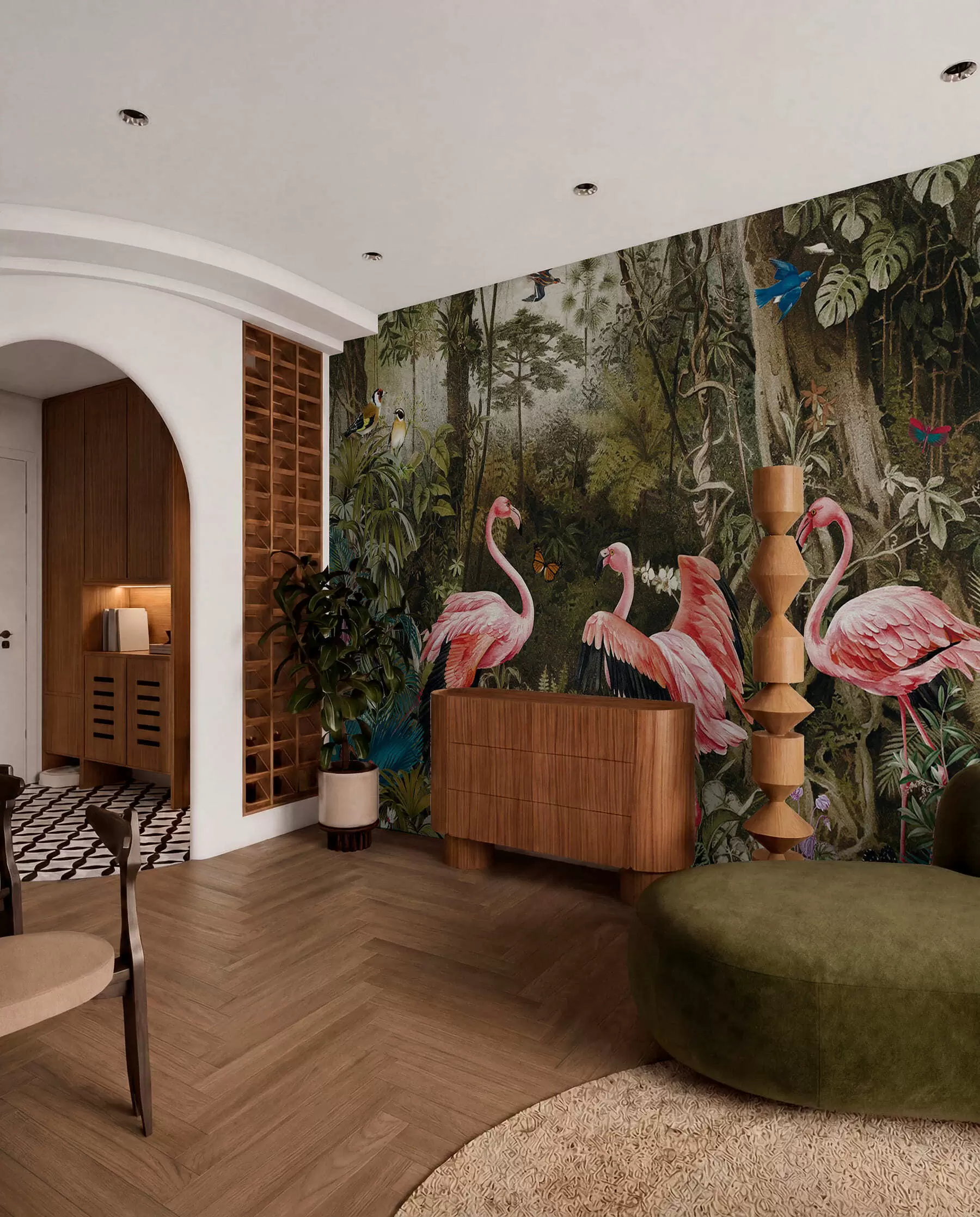 wall murals Tropical birds and flamingos in the jungle u73568