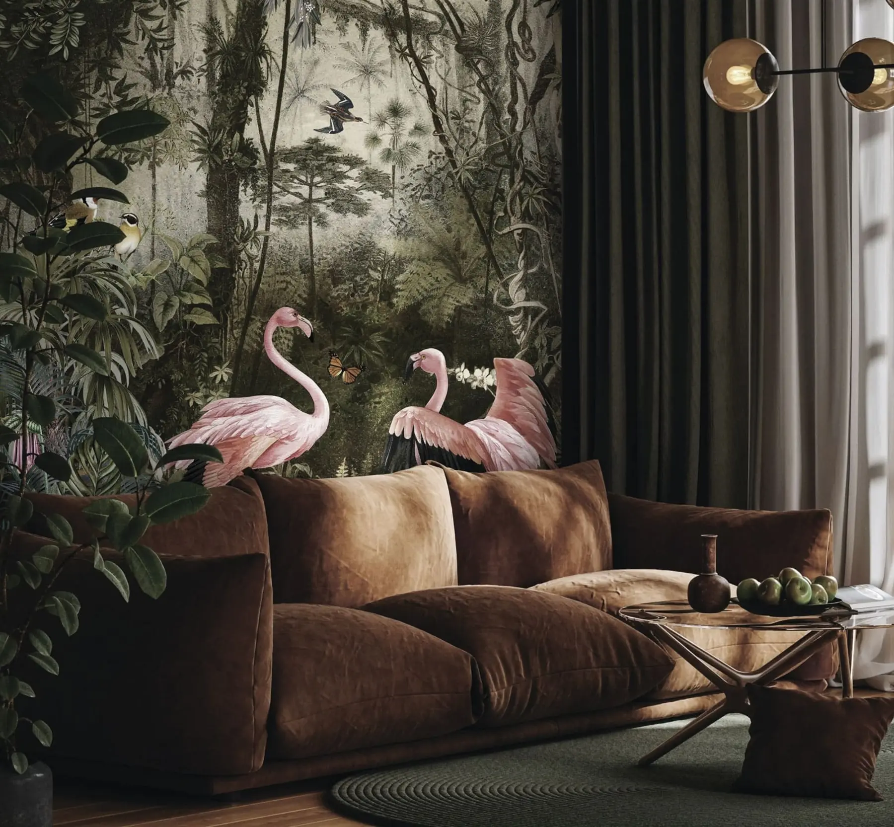 wall murals Tropical birds and flamingos in the jungle u73568