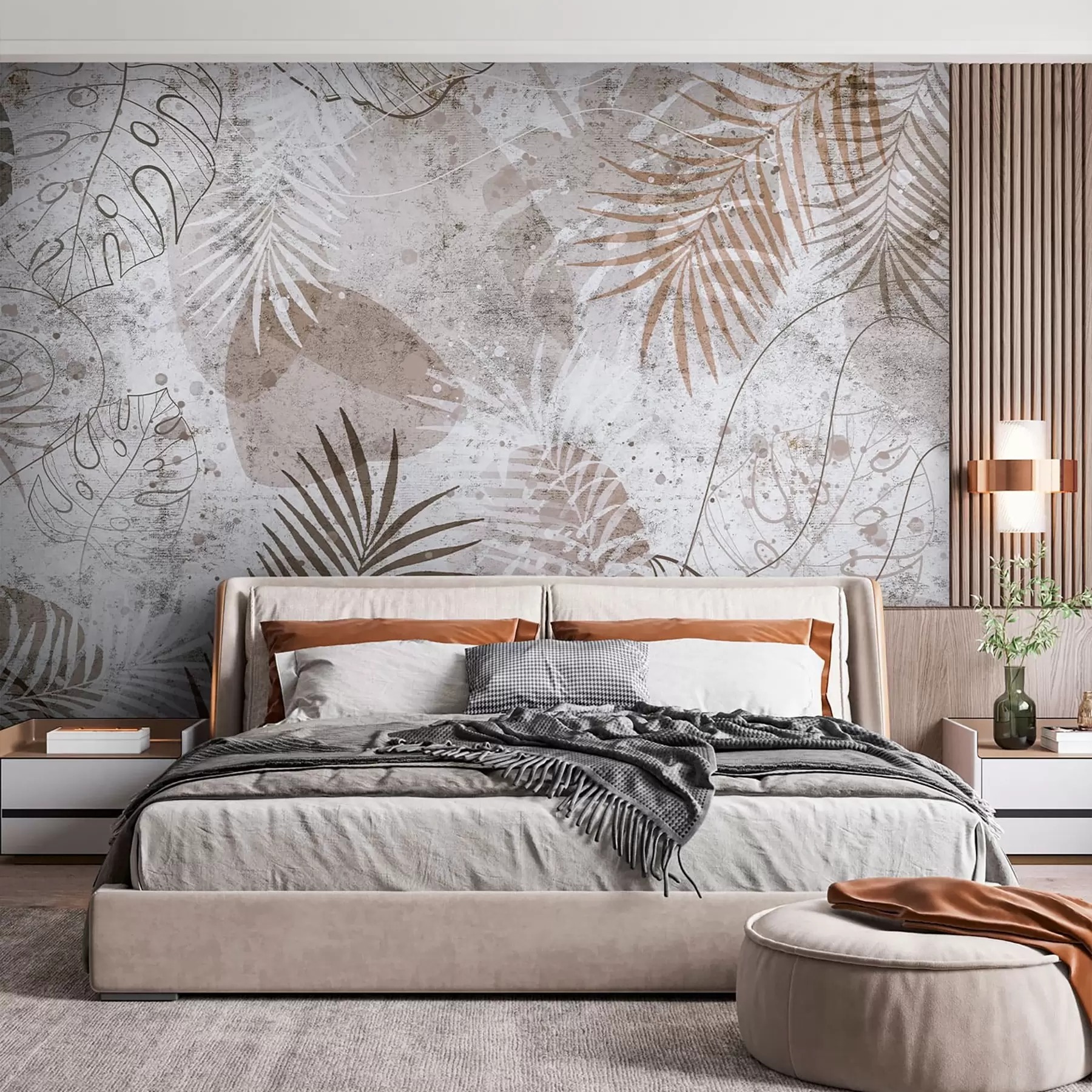 wall murals Glamorous 3D leaves in style grunge u73584
