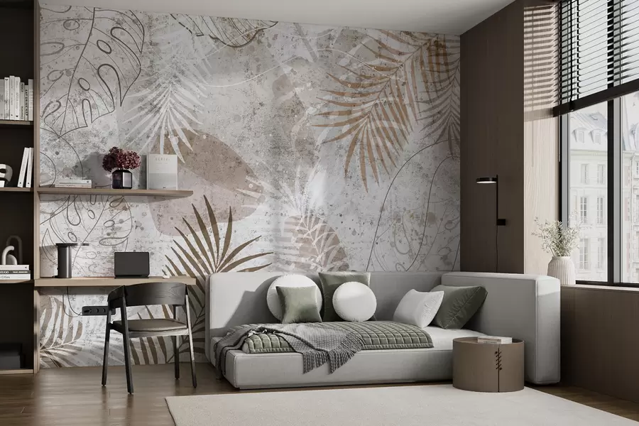 wall murals Glamorous 3D leaves in style grunge u73584