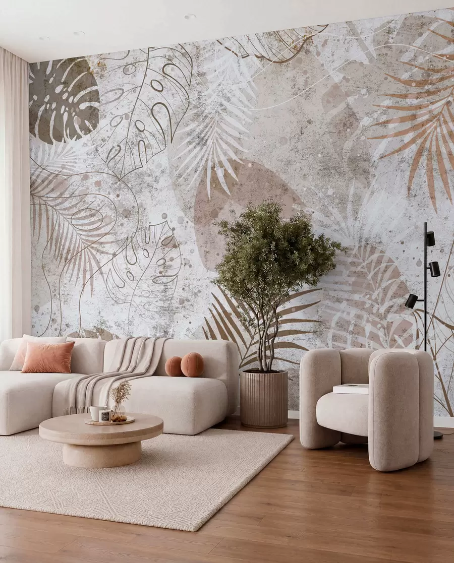 wall murals Glamorous 3D leaves in style grunge u73584