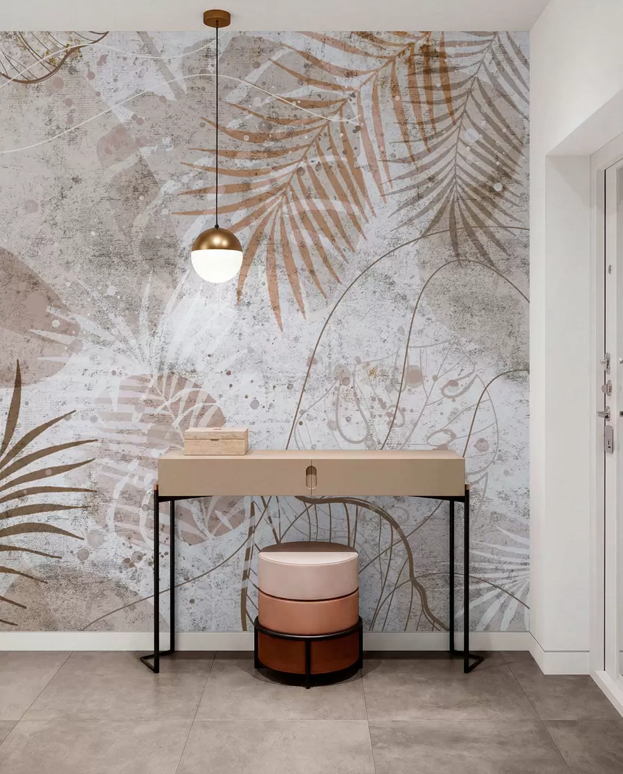 wall murals Glamorous 3D leaves in style grunge u73584