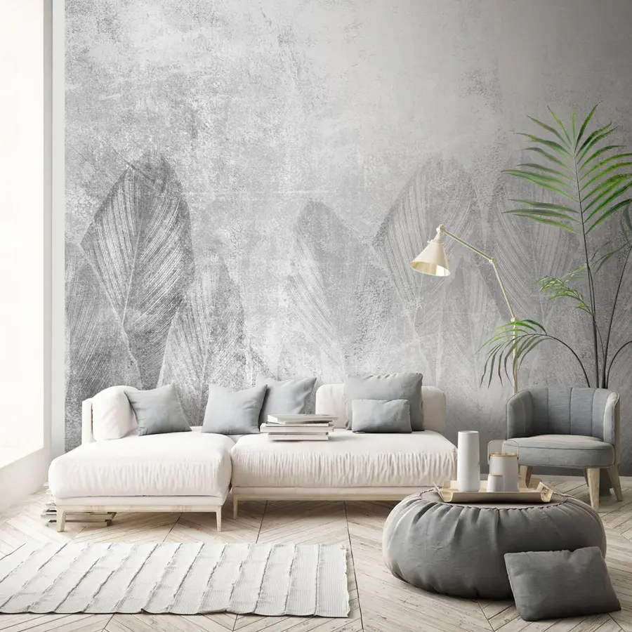 wall murals Modern decor palm leaves on a concrete background u73876