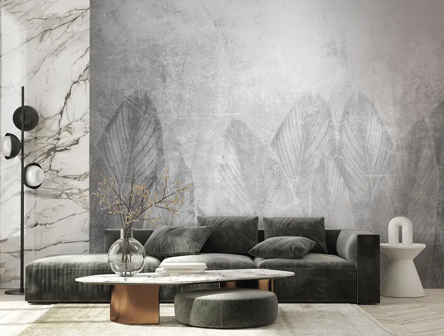 wall murals Modern decor palm leaves on a concrete background u73876