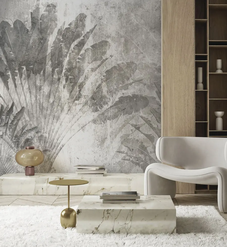 wall murals Tropical leaves on a stone background u73885