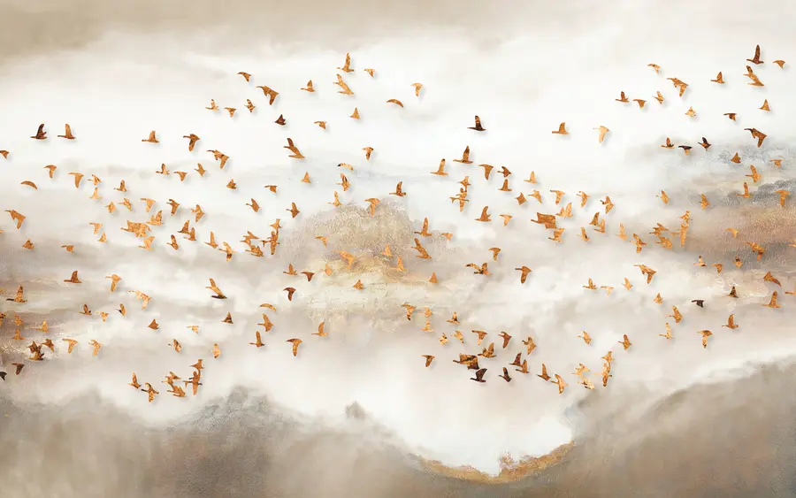 wall murals Flock of birds in the mountains u93537