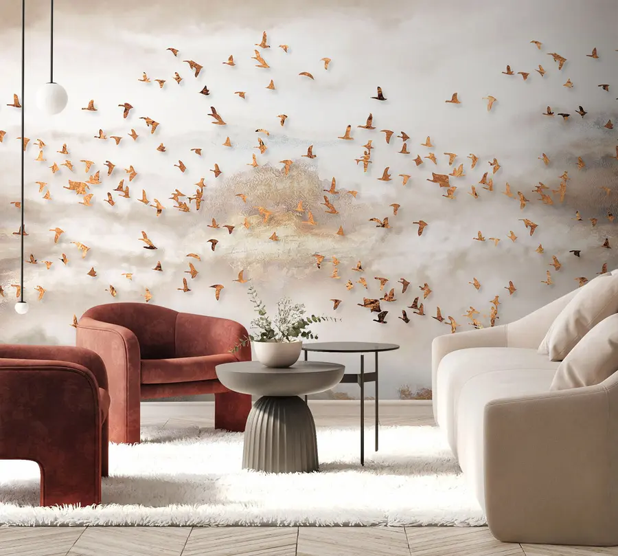 wall murals Flock of birds in the mountains u93537