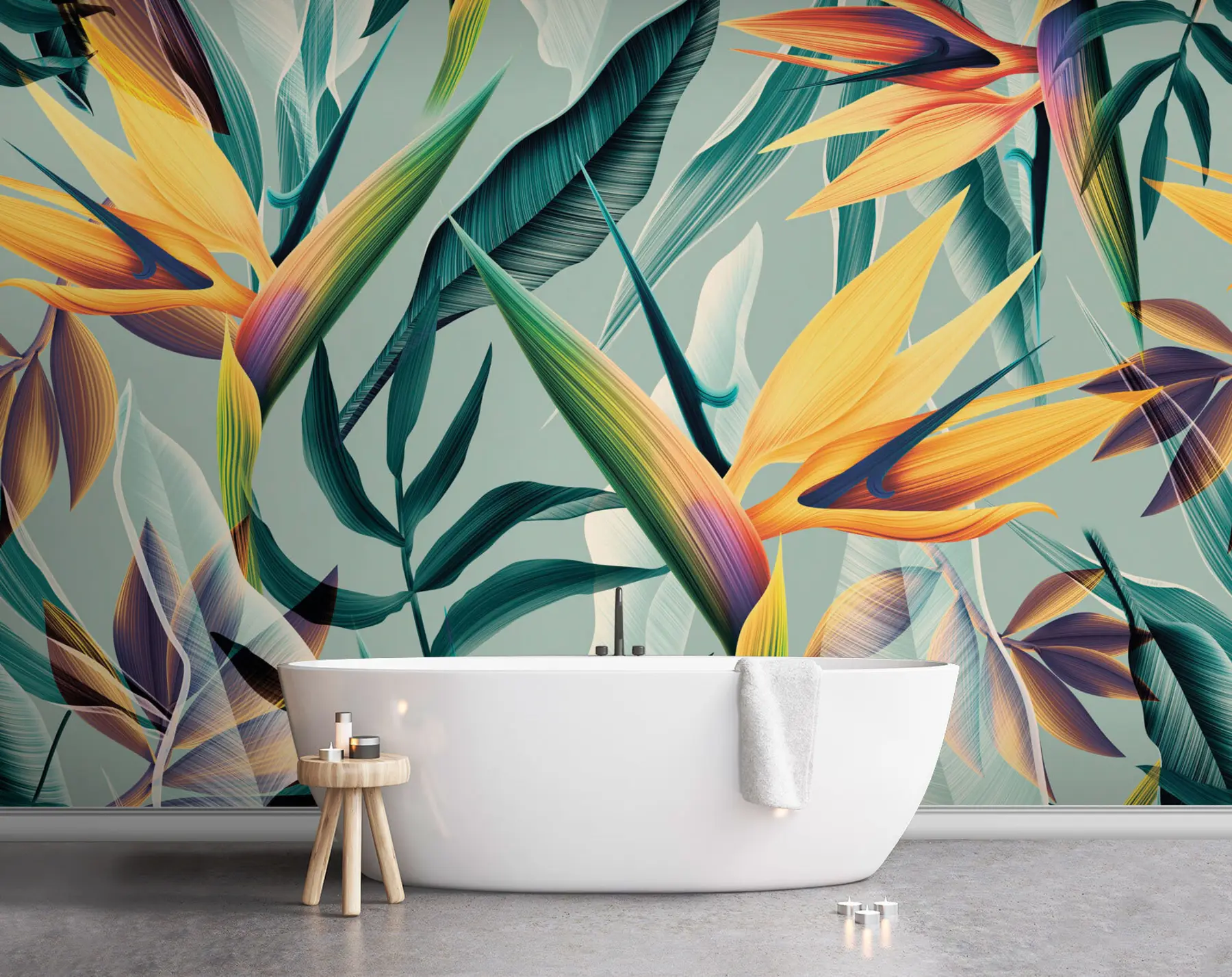 wall murals Trendy tropical plants and leaves in bright color u73960