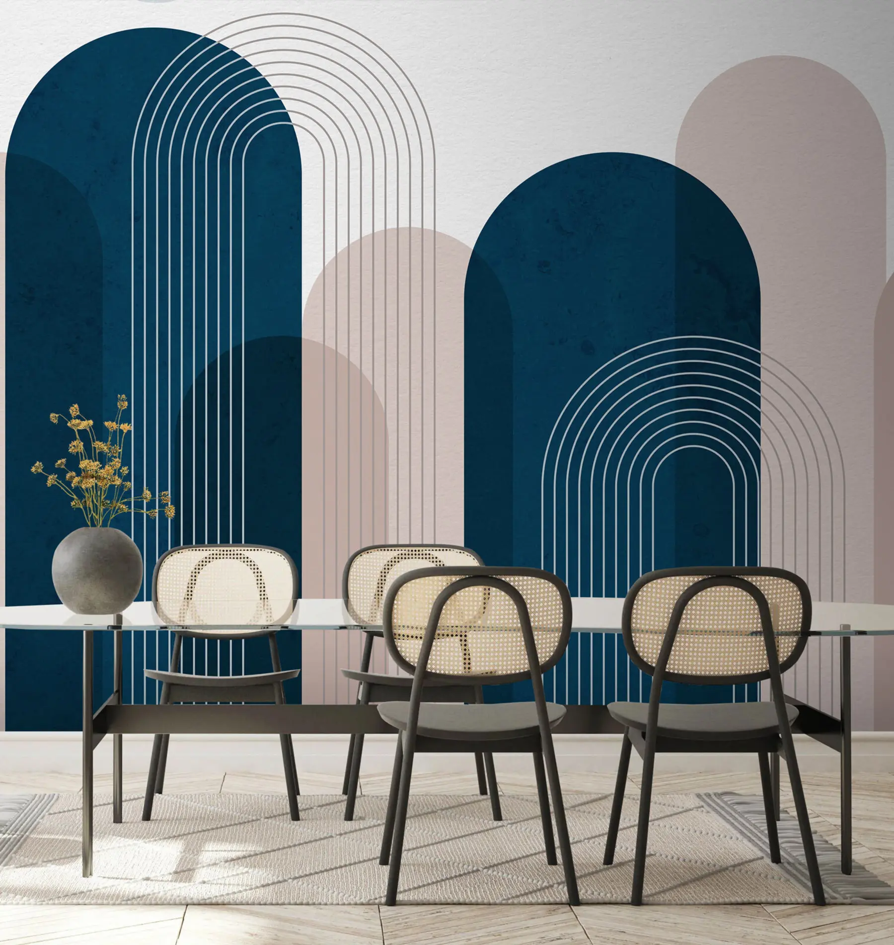 wall murals Abstract blue and beige arches u73098