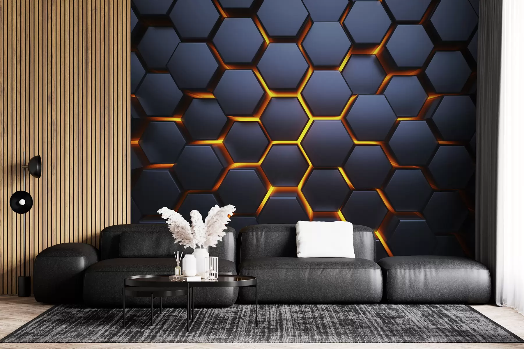 wall murals Light glow under the hexagons u93570