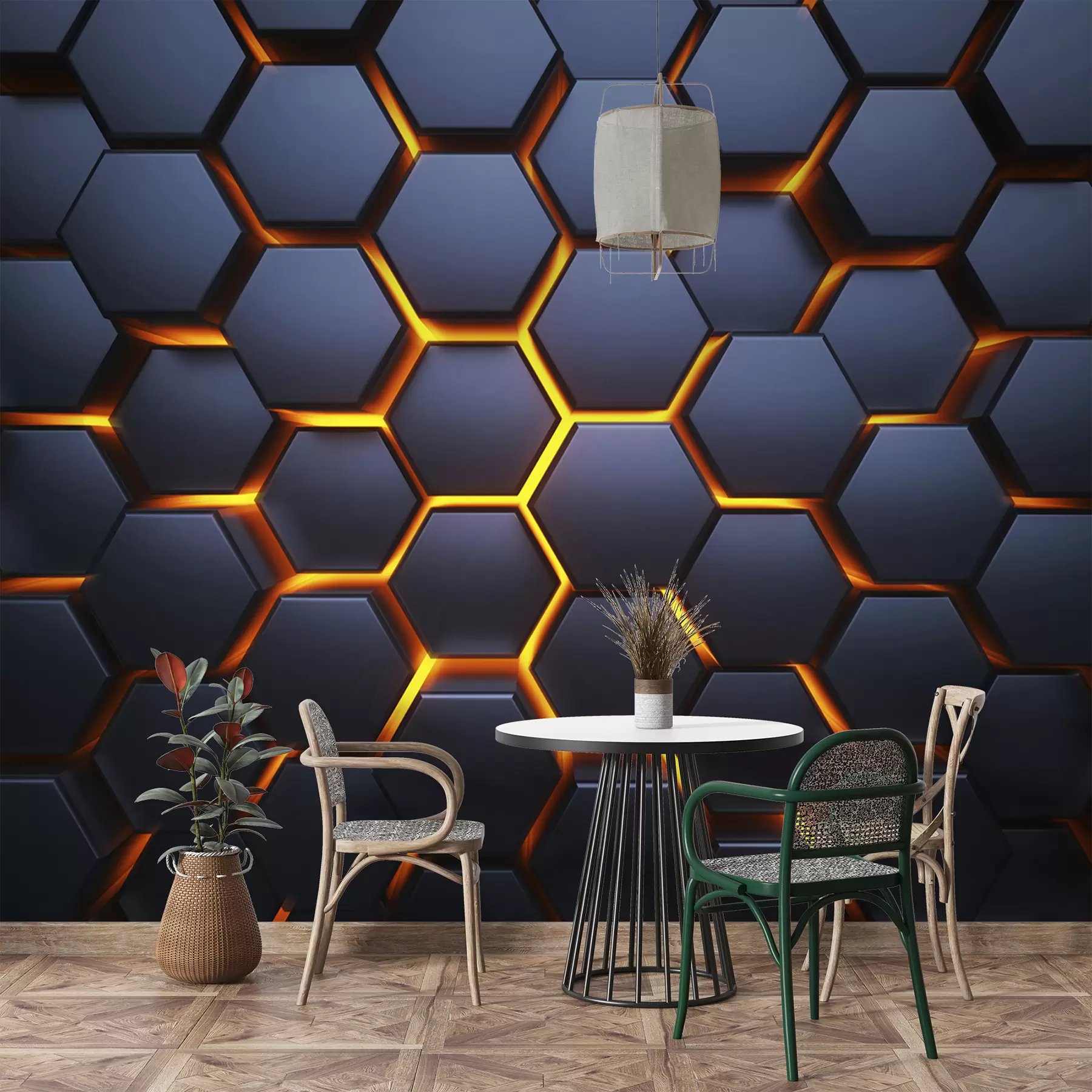 wall murals Light glow under the hexagons u93570