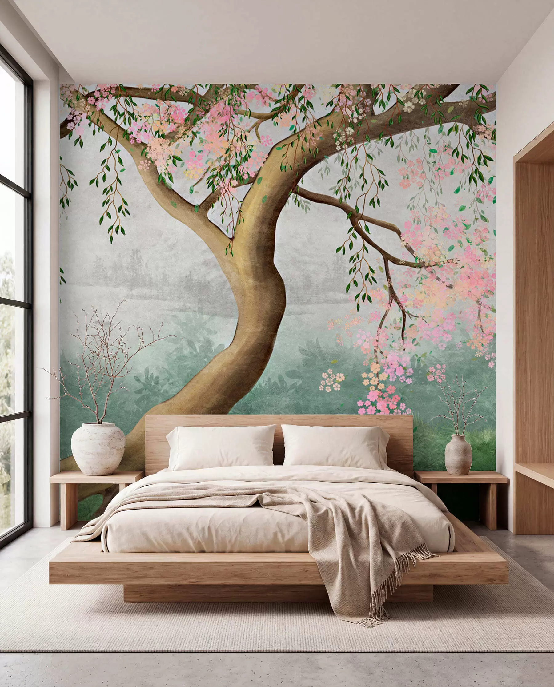 wall murals Flowering tree on the hill u93587