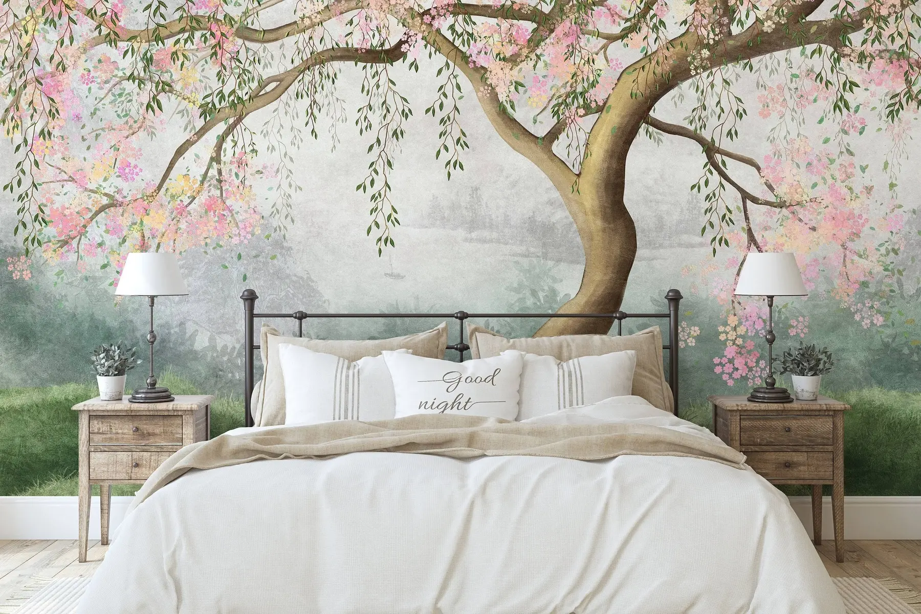 wall murals Flowering tree on the hill u93587