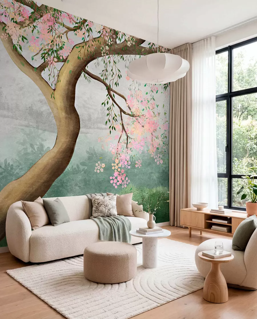 wall murals Flowering tree on the hill u93587