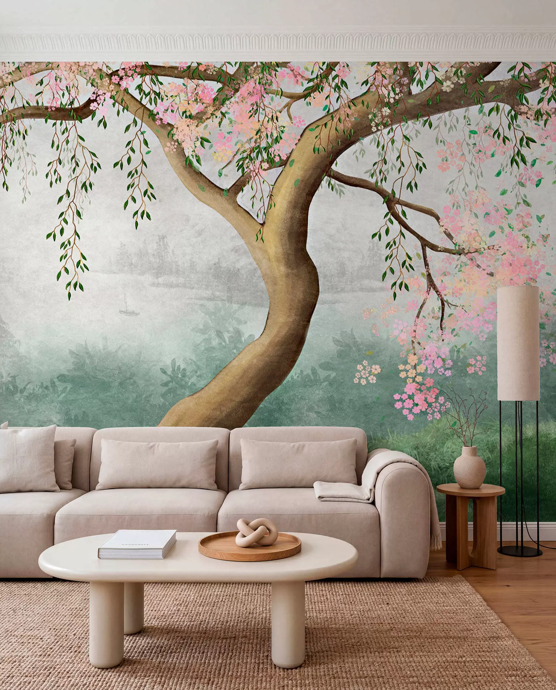wall murals Flowering tree on the hill u93587