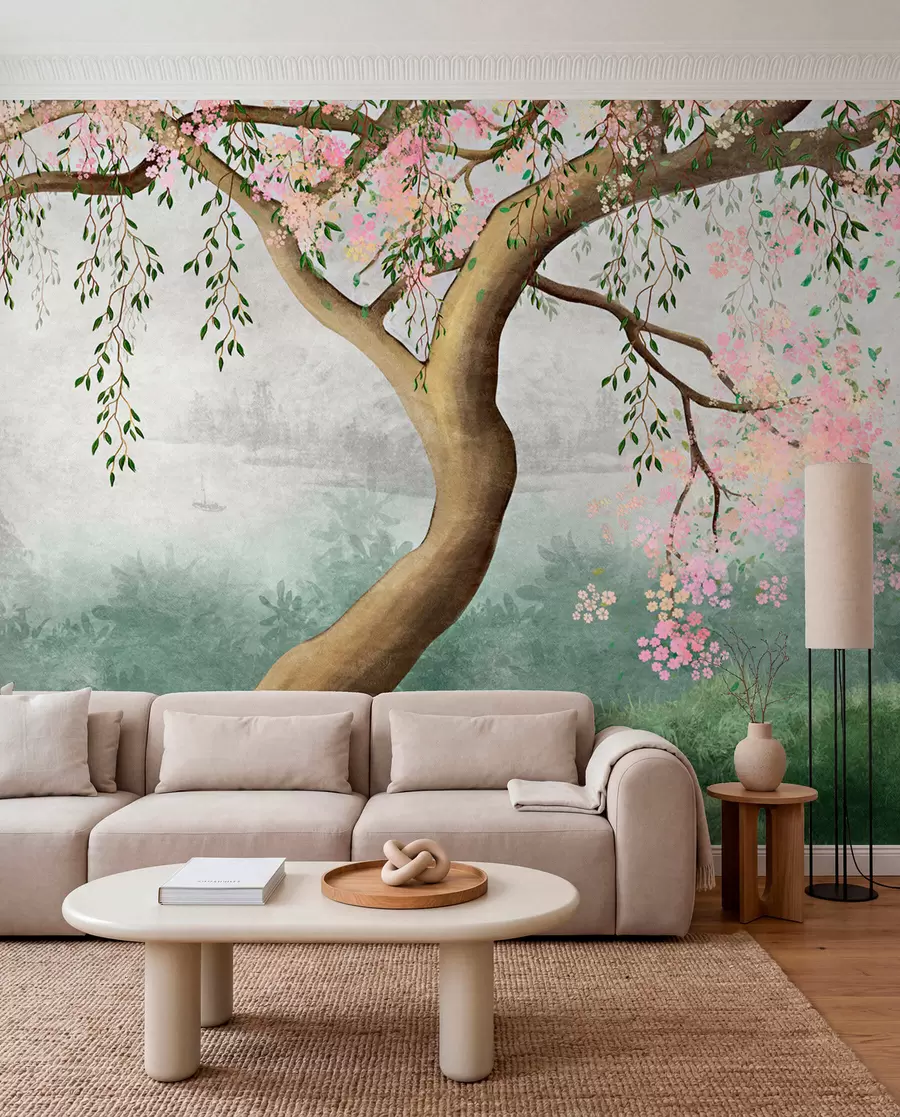 wall murals Flowering tree on the hill u93587