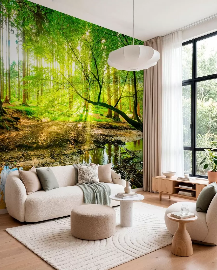wall murals Sunlit Woodland Stream u93621