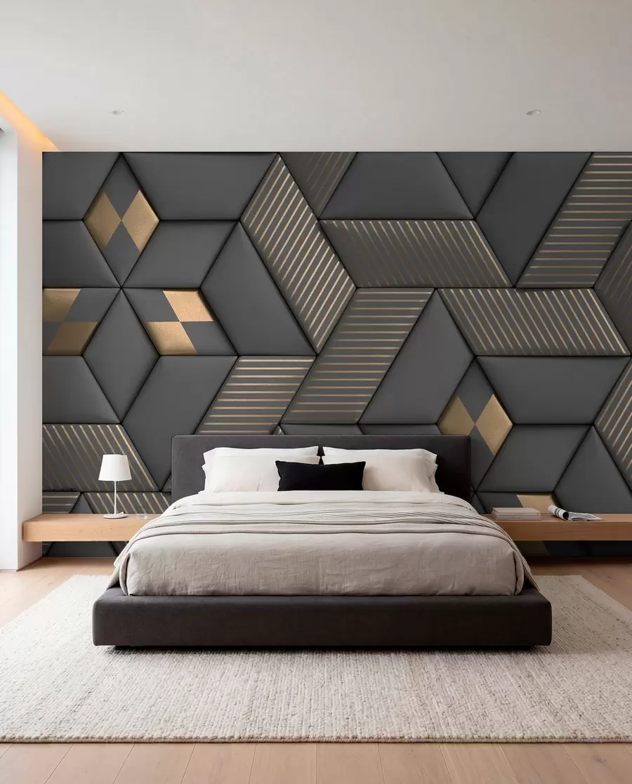 wall murals Graphite Cubes and Gold u93413