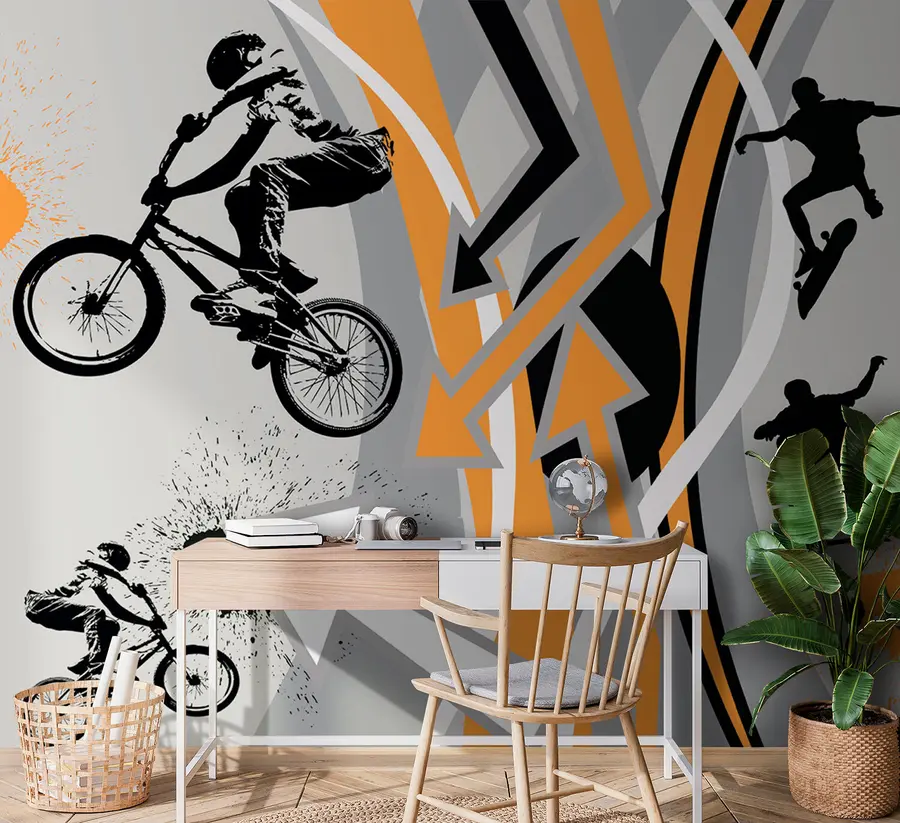 wall murals Skate and bicycles in the style of graffiti u93699