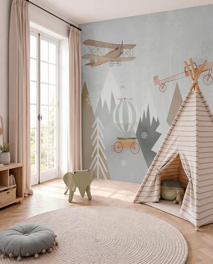 wall murals Mountains and airplanes, Scandinavian style u73961