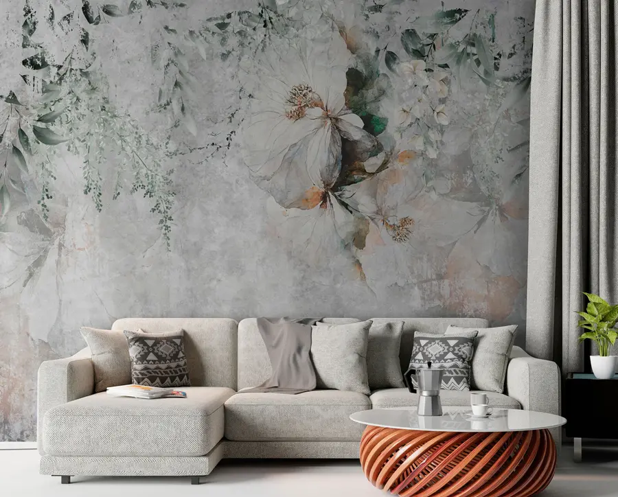 wall murals Flower on concrete grunge background u73969