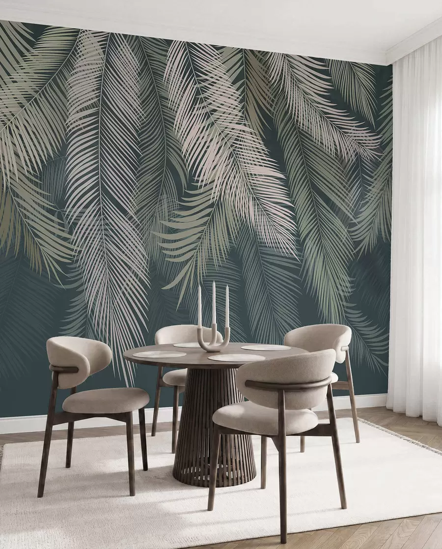 wall murals Palm Curtain on Deep Teal u48556v2