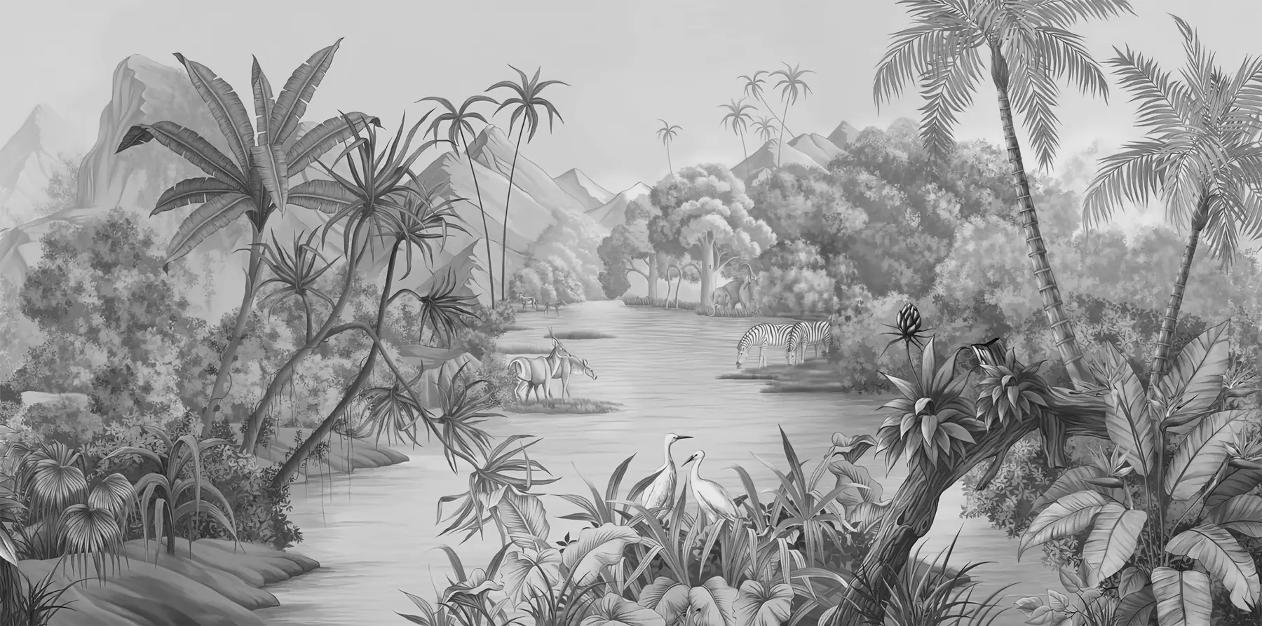 wall murals Black and white tropics u59040