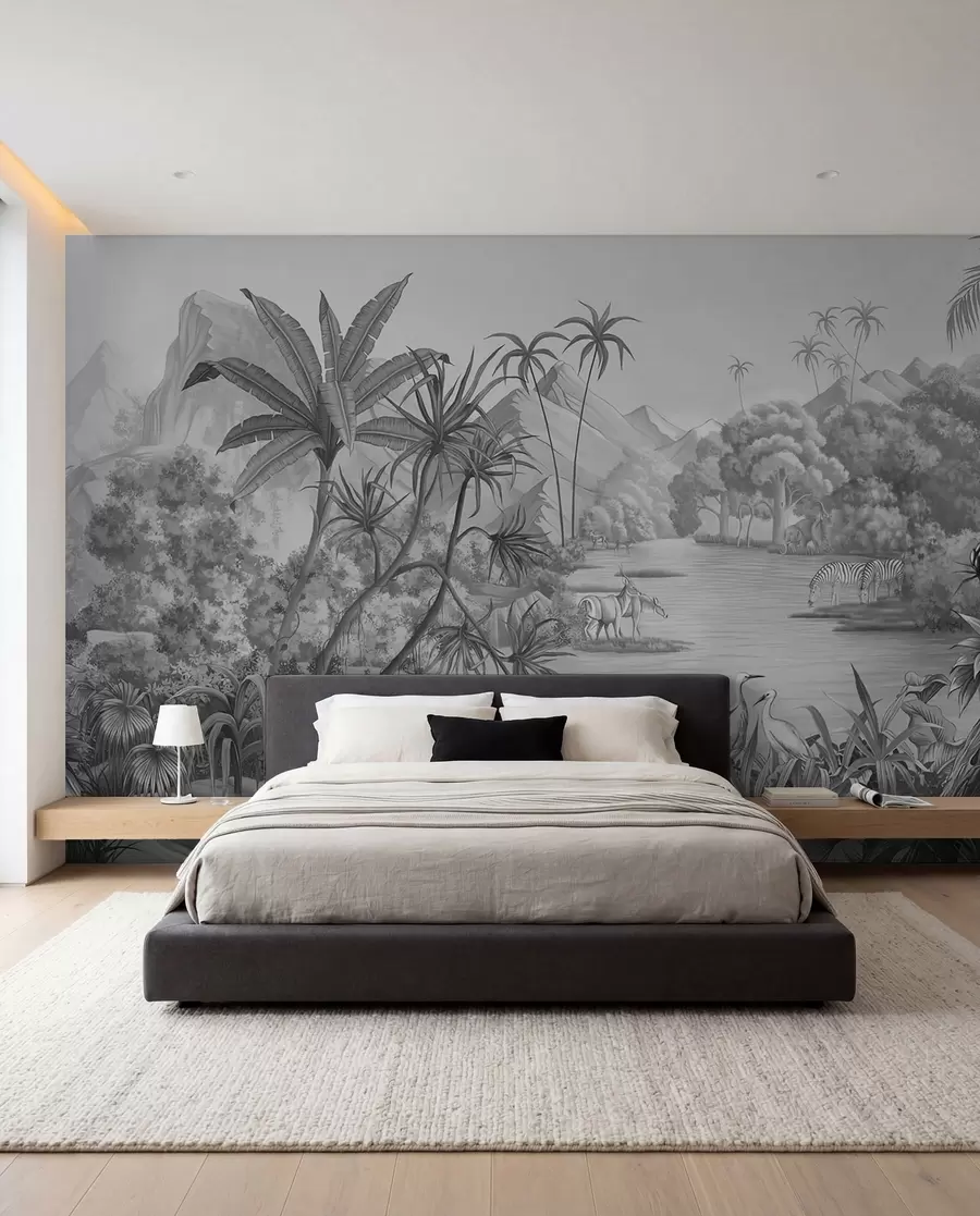 wall murals Black and white tropics u59040