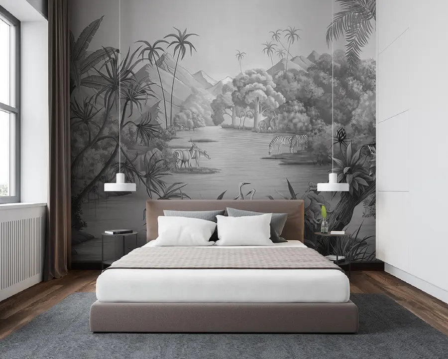 wall murals Black and white tropics u59040