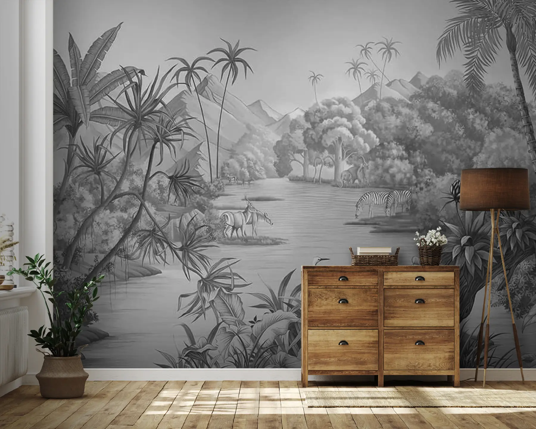 wall murals Black and white tropics u59040