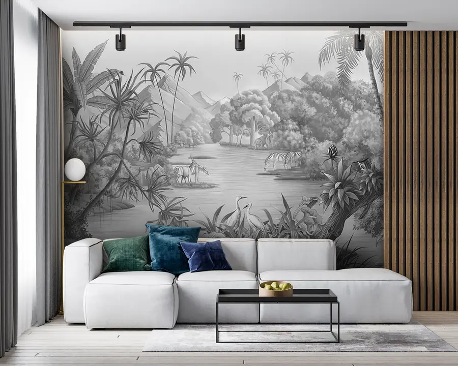 wall murals Black and white tropics u59040