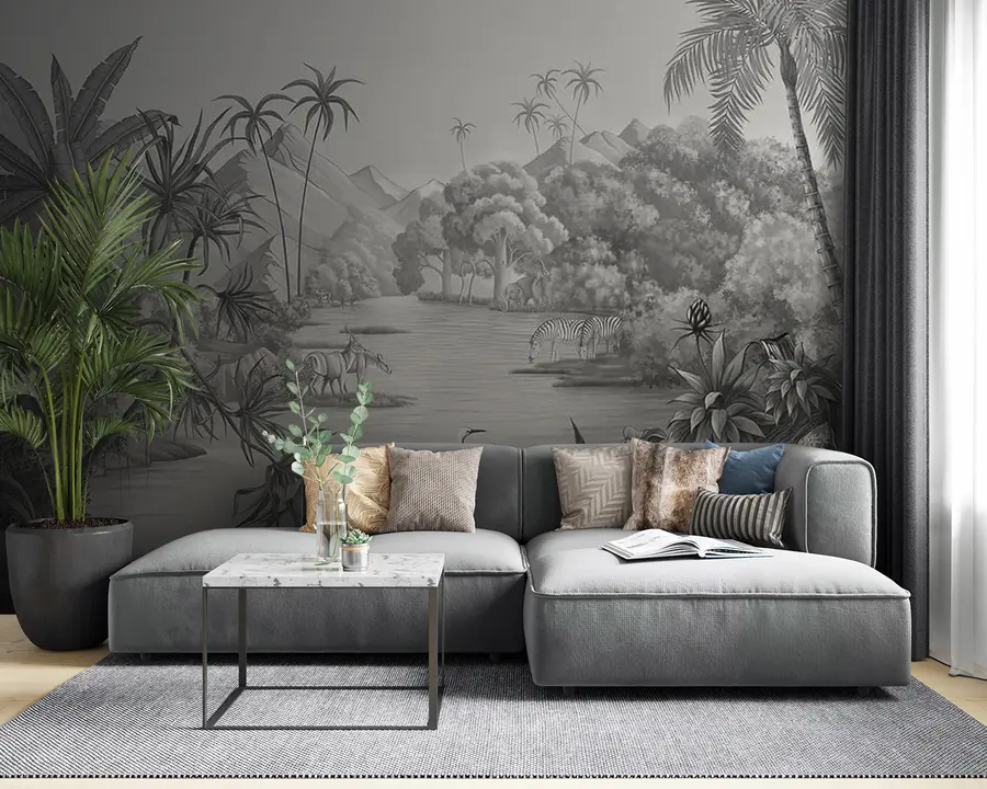 wall murals Black and white tropics u59040