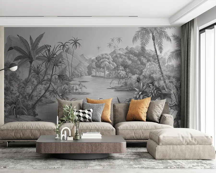 wall murals Black and white tropics u59040