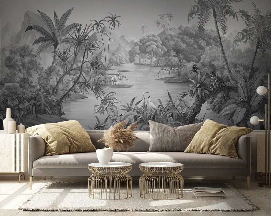 wall murals Black and white tropics u59040