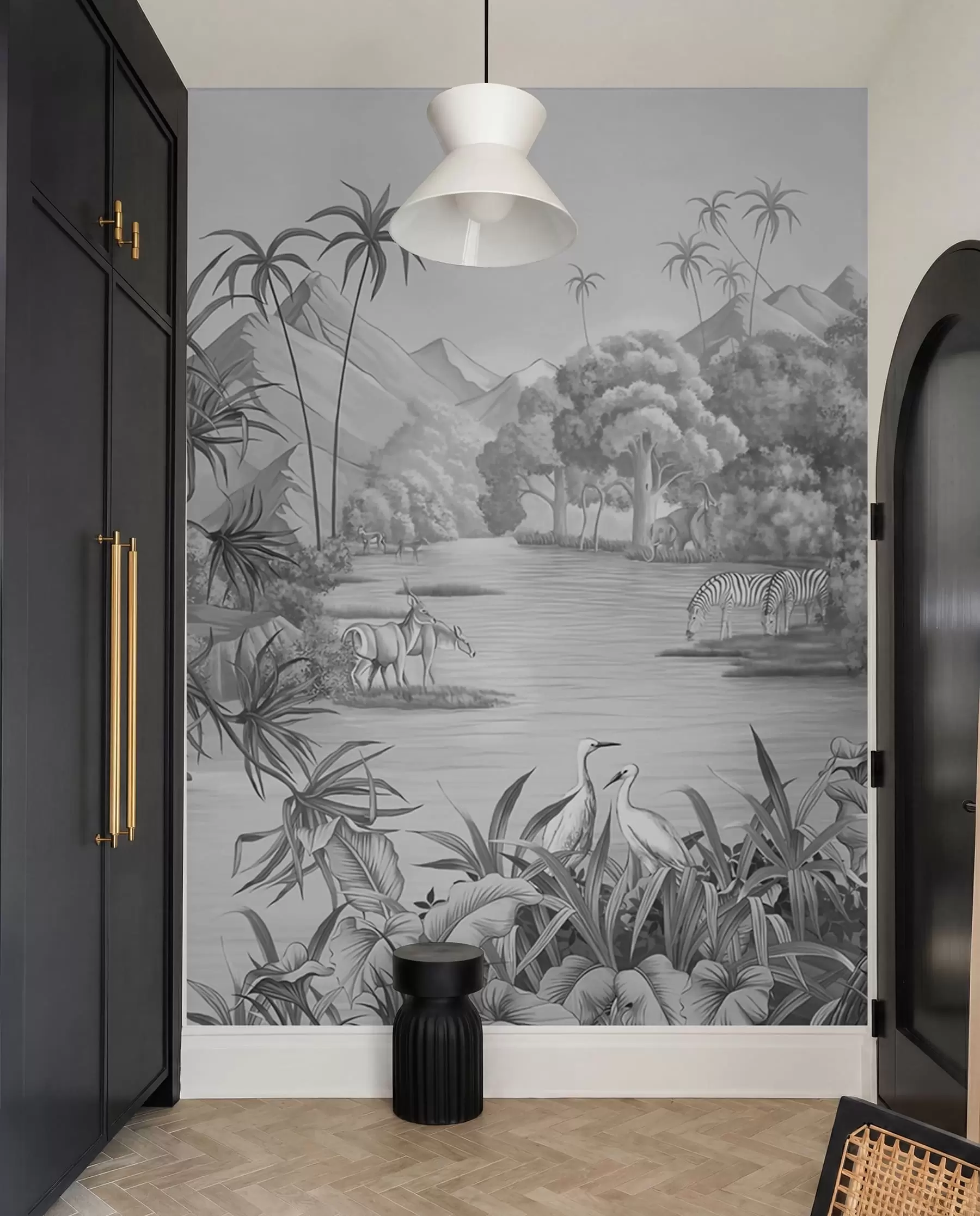 wall murals Black and white tropics u59040