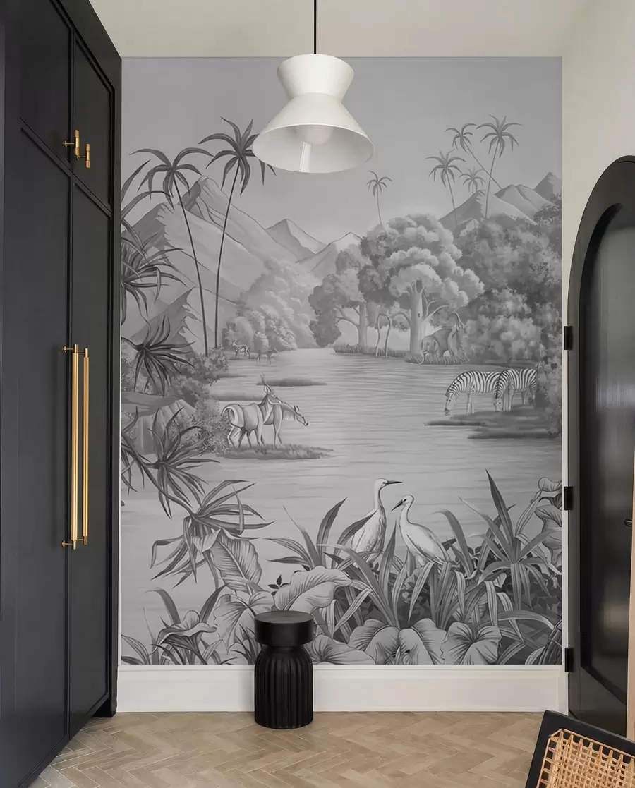 wall murals Black and white tropics u59040