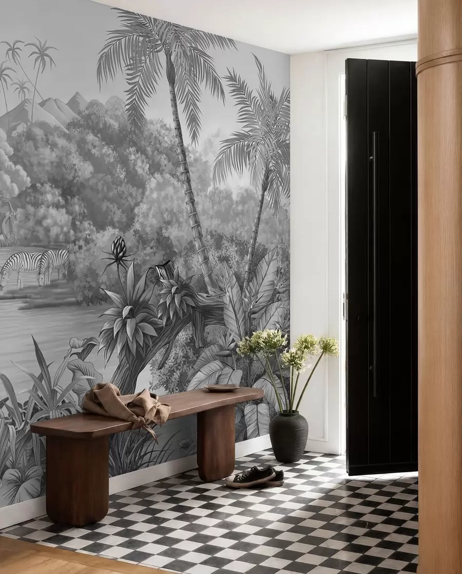 wall murals Black and white tropics u59040
