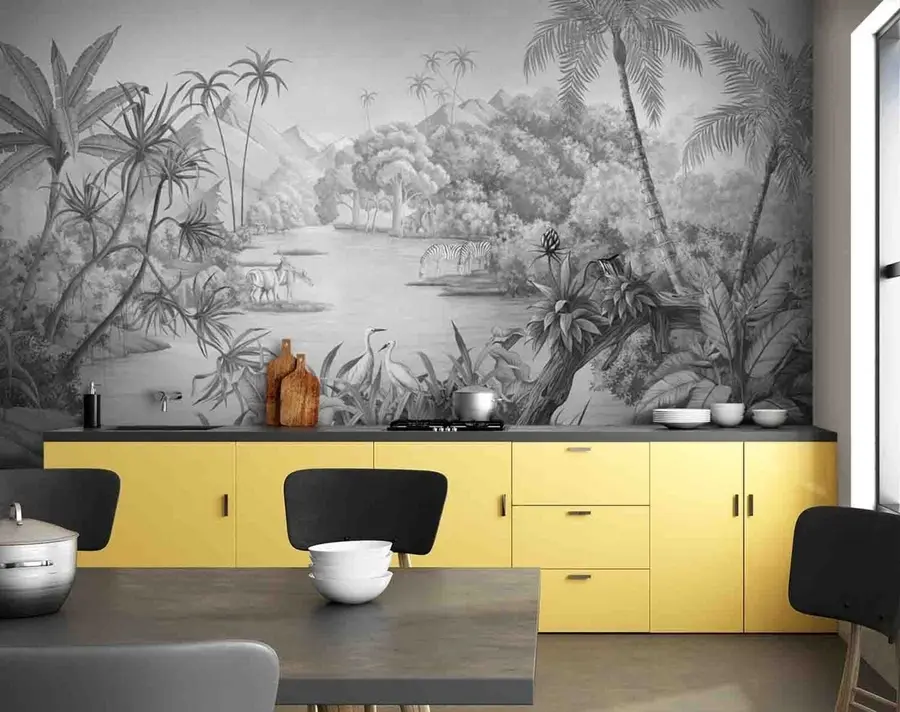 wall murals Black and white tropics u59040
