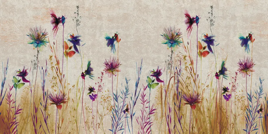 wall murals Unusual high flowers on a beige background u93672