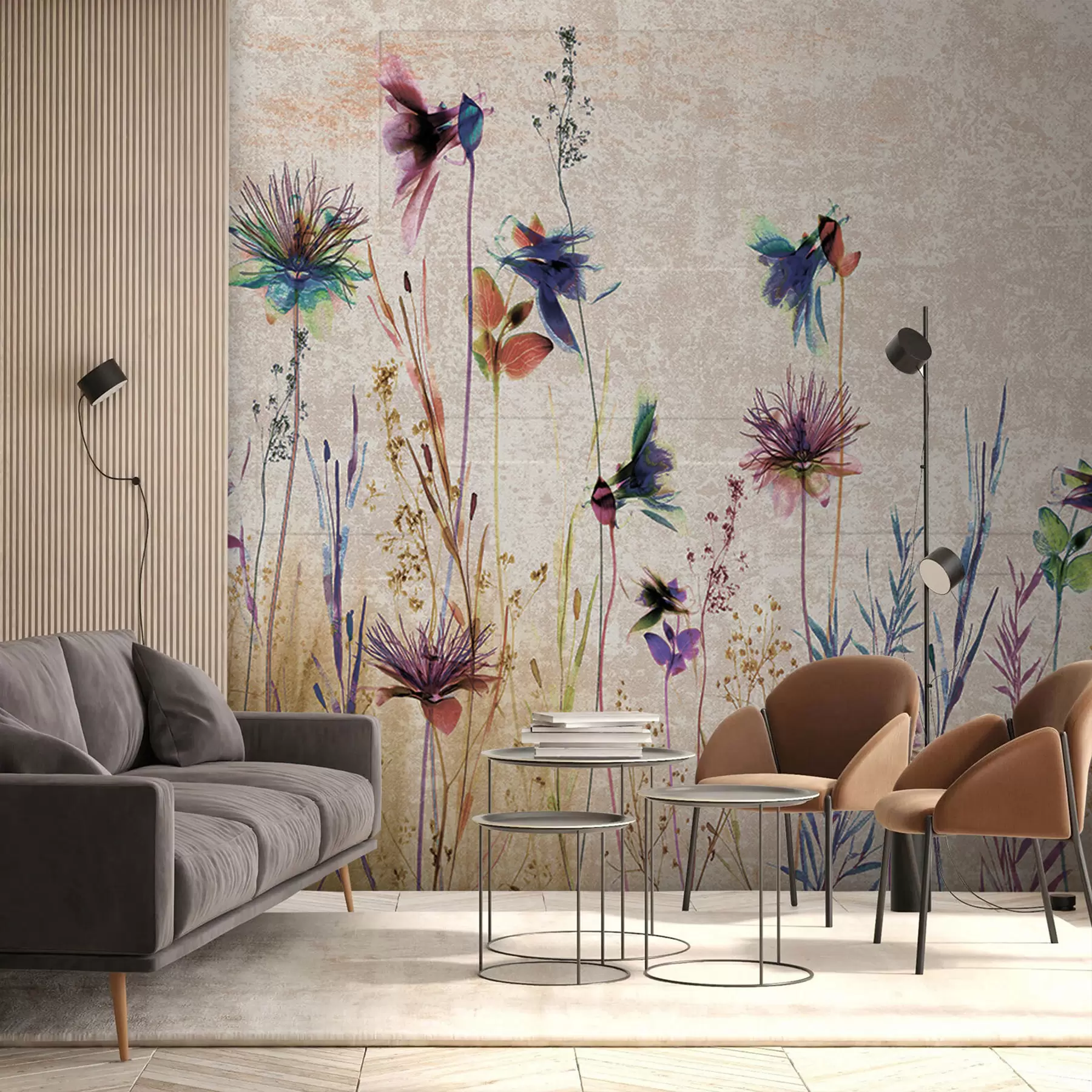wall murals Unusual high flowers on a beige background u93672
