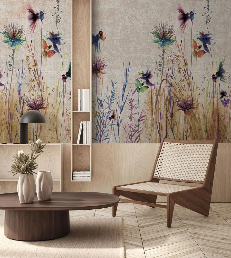 wall murals Unusual high flowers on a beige background u93672