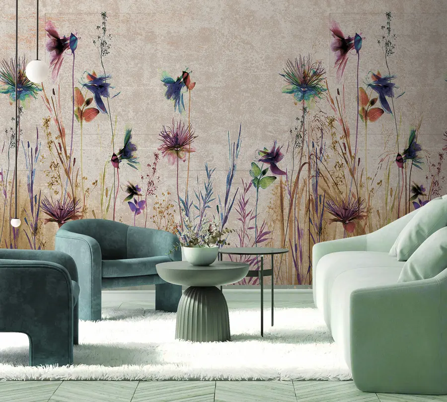 wall murals Unusual high flowers on a beige background u93672
