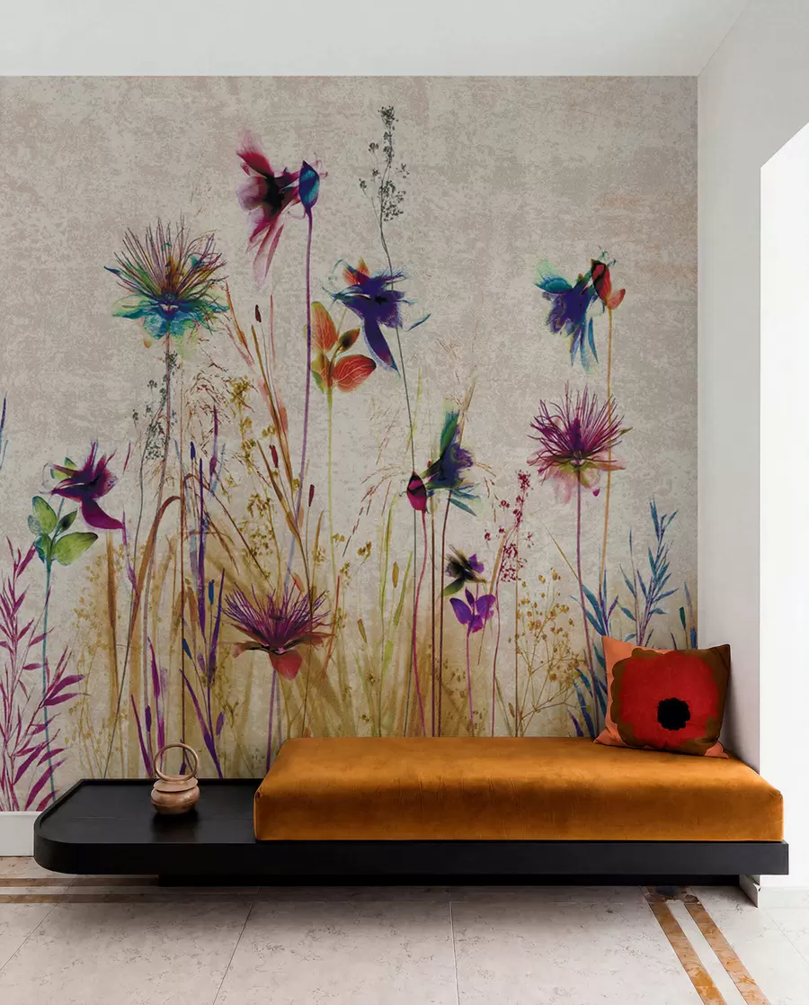 wall murals Unusual high flowers on a beige background u93672