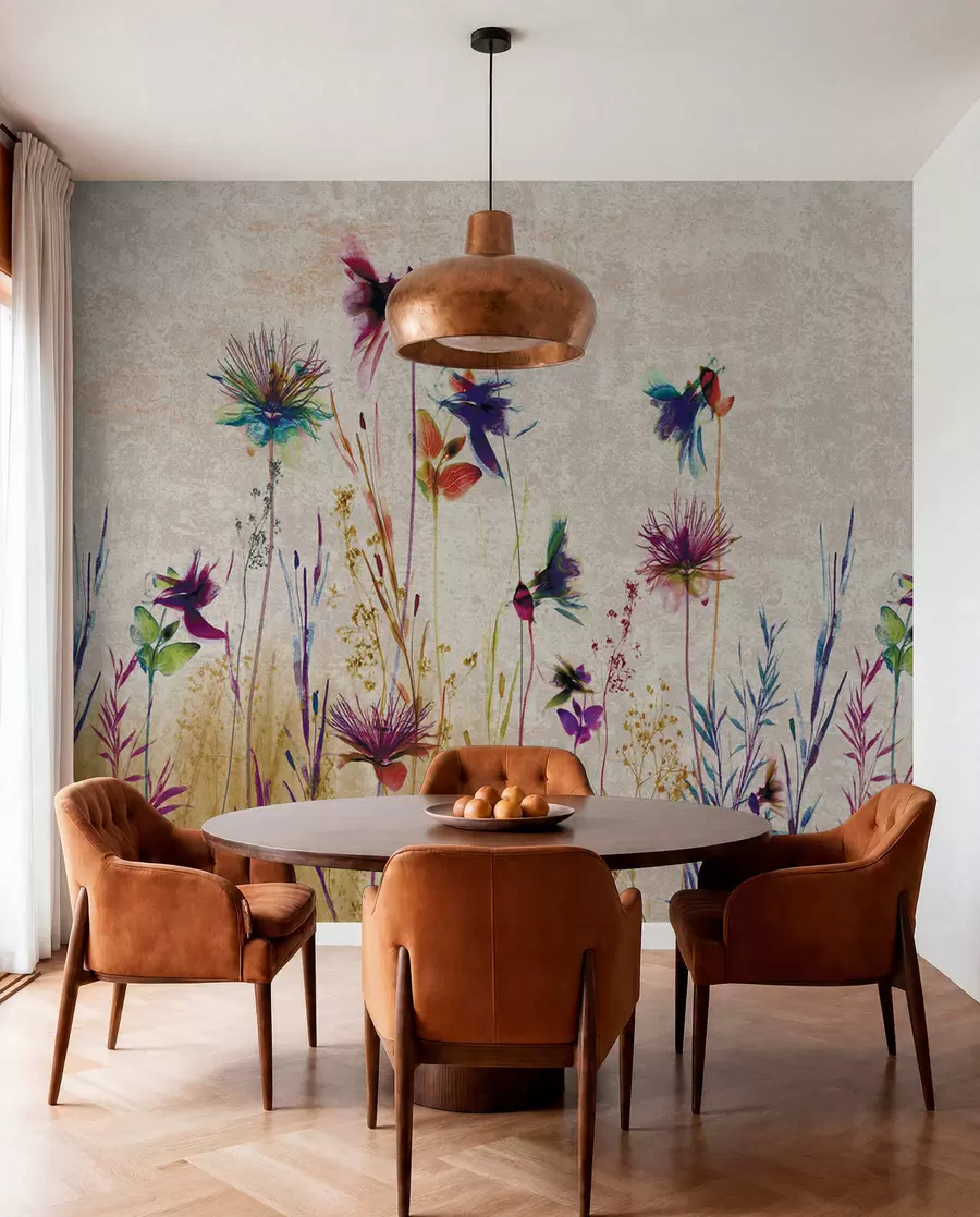 wall murals Unusual high flowers on a beige background u93672