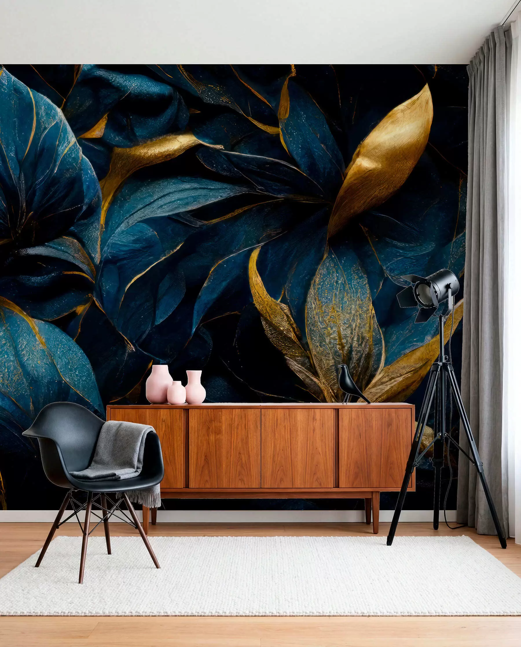 wall murals Blue Petals in Gold u74140