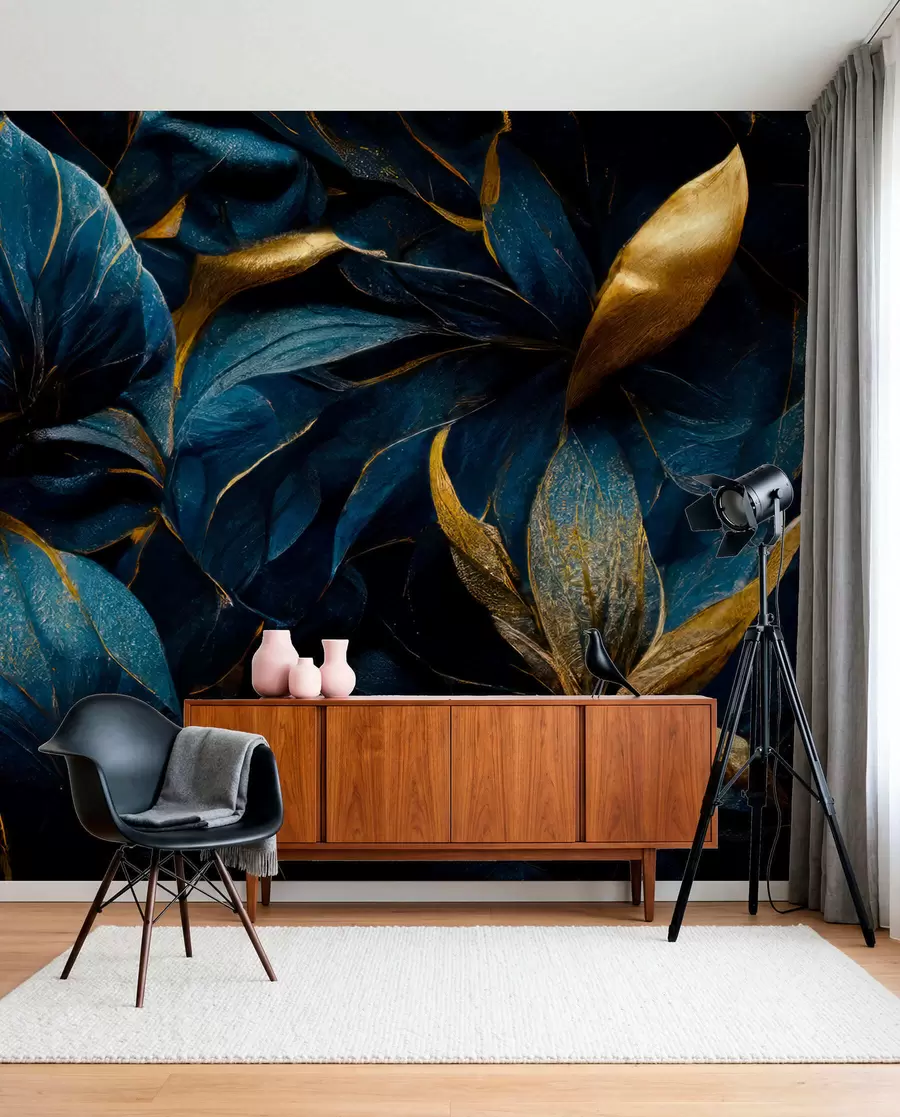wall murals Blue Petals in Gold u74140