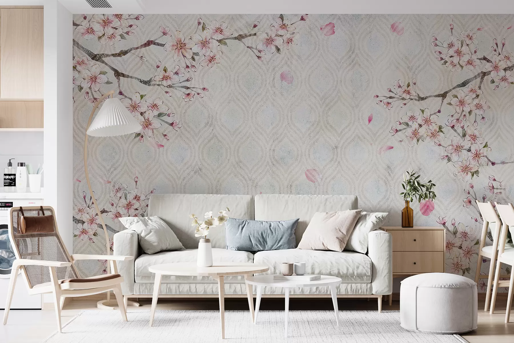 wall murals Sakura flowers in vintage style u74383