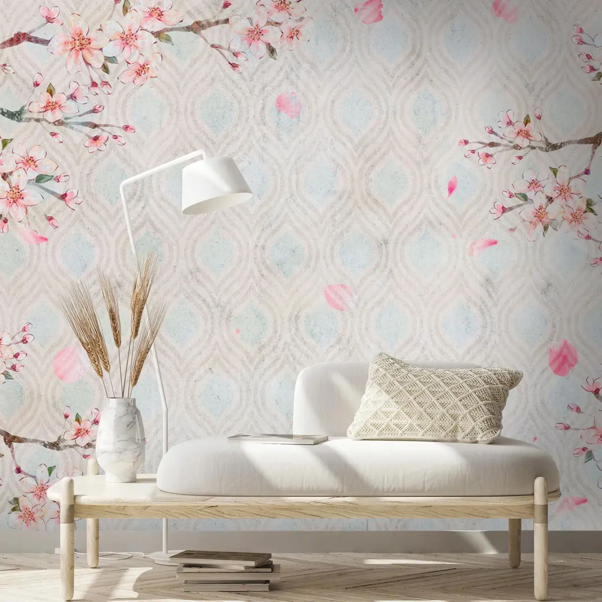 wall murals Sakura flowers in vintage style u74383