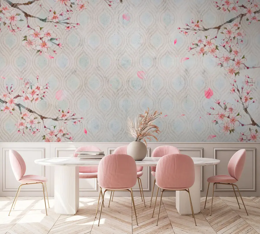 wall murals Sakura flowers in vintage style u74383